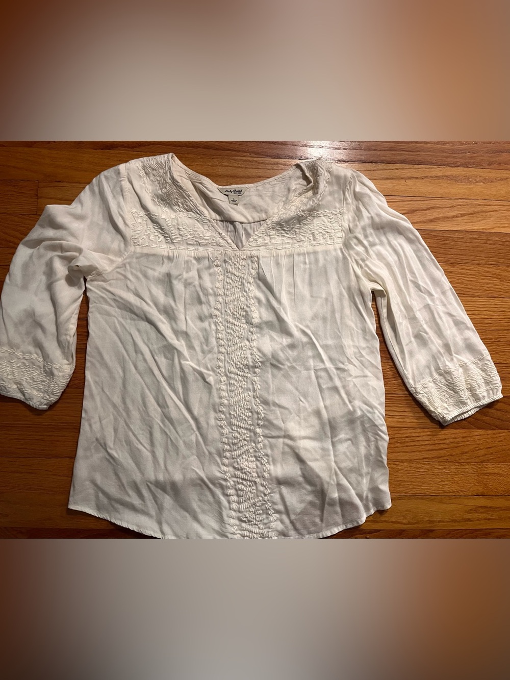 Lucky Brand Ivory Embroidered V-Neck Long Sleeve Blouse Size Large